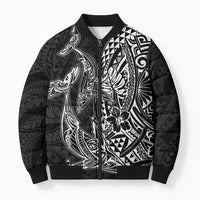Hawaiian Whales Polynesian Art Motifs Bomber Puffer Jacket Black Color - Polynesian Pride