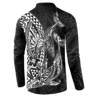 Hawaiian Whales Polynesian Art Motifs Button Sweatshirt Black Color - Polynesian Pride
