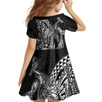 Hawaiian Whales Polynesian Art Motifs Family Matching Long Sleeve Bodycon Dress and Hawaiian Shirt Black Color LT03 - Polynesian Pride