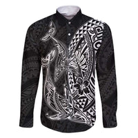 Hawaiian Whales Polynesian Art Motifs Family Matching Long Sleeve Bodycon Dress and Hawaiian Shirt Black Color LT03 Dad's Shirt - Long Sleeve Black - Polynesian Pride