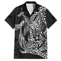Hawaiian Whales Polynesian Art Motifs Family Matching Off Shoulder Short Dress and Hawaiian Shirt Black Color - Polynesian Pride