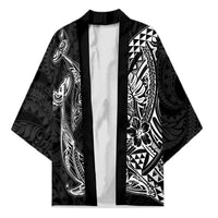 Hawaiian Whales Polynesian Art Motifs Kimono Black Color - Polynesian Pride