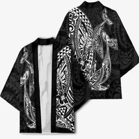Hawaiian Whales Polynesian Art Motifs Kimono Black Color - Polynesian Pride