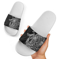 Hawaiian Whales Polynesian Art Motifs Slide Sandals Black Color - Polynesian Pride