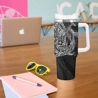 Hawaiian Whales Polynesian Art Motifs Tumbler With Handle Black Color - Polynesian Pride