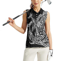 Hawaiian Whales Polynesian Art Motifs Women Sleeveless Polo Shirt Black Color - Polynesian Pride