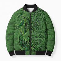 Hawaiian Whales Polynesian Art Motifs Bomber Puffer Jacket Green Color - Polynesian Pride
