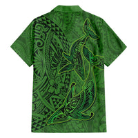 Hawaiian Whales Polynesian Art Motifs Family Matching Long Sleeve Bodycon Dress and Hawaiian Shirt Green Color LT03 - Polynesian Pride