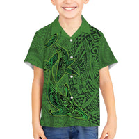 Hawaiian Whales Polynesian Art Motifs Family Matching Long Sleeve Bodycon Dress and Hawaiian Shirt Green Color LT03 Son's Shirt Green - Polynesian Pride