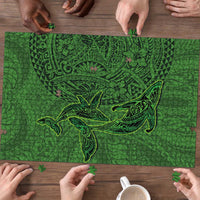 Hawaiian Whales Polynesian Art Motifs Puzzle Green Color - Polynesian Pride