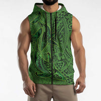 Hawaiian Whales Polynesian Art Motifs Sleeveless Zip Hoodie Green Color LT03 - Polynesian Pride