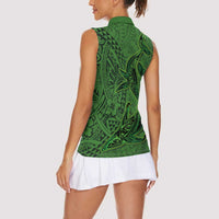 Hawaiian Whales Polynesian Art Motifs Women Sleeveless Polo Shirt Green Color - Polynesian Pride
