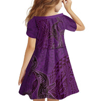 Hawaiian Whales Polynesian Art Motifs Family Matching Long Sleeve Bodycon Dress and Hawaiian Shirt Purple Color LT03 - Polynesian Pride