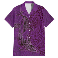 Hawaiian Whales Polynesian Art Motifs Family Matching Off The Shoulder Long Sleeve Dress and Hawaiian Shirt Purple Color - Polynesian Pride