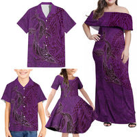 Hawaiian Whales Polynesian Art Motifs Family Matching Off Shoulder Maxi Dress and Hawaiian Shirt Purple Color - Polynesian Pride
