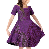 Hawaiian Whales Polynesian Art Motifs Family Matching Off Shoulder Short Dress and Hawaiian Shirt Purple Color - Polynesian Pride