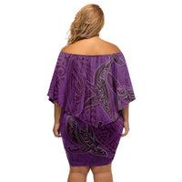 Hawaiian Whales Polynesian Art Motifs Family Matching Off Shoulder Short Dress and Hawaiian Shirt Purple Color - Polynesian Pride