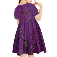 Hawaiian Whales Polynesian Art Motifs Kid Short Sleeve Dress Purple Color - Polynesian Pride