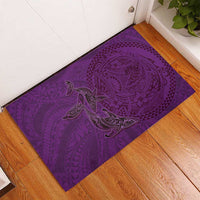Hawaiian Whales Polynesian Art Motifs Rubber Doormat Purple Color - Polynesian Pride