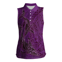 Hawaiian Whales Polynesian Art Motifs Women Sleeveless Polo Shirt Purple Color - Polynesian Pride