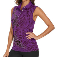 Hawaiian Whales Polynesian Art Motifs Women Sleeveless Polo Shirt Purple Color - Polynesian Pride