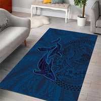 Hawaiian Whales Polynesian Art Motifs Area Rug Blue Color - Polynesian Pride