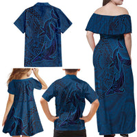 Hawaiian Whales Polynesian Art Motifs Family Matching Off Shoulder Maxi Dress and Hawaiian Shirt Blue Color - Polynesian Pride