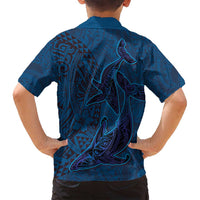 Hawaiian Whales Polynesian Art Motifs Family Matching Puletasi and Hawaiian Shirt Blue Color - Polynesian Pride