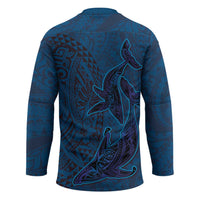 Hawaiian Whales Polynesian Art Motifs Hockey Jersey Blue Color - Polynesian Pride
