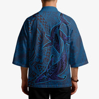 Hawaiian Whales Polynesian Art Motifs Kimono Blue Color - Polynesian Pride