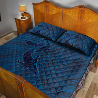 Hawaiian Whales Polynesian Art Motifs Quilt Bed Set Blue Color - Polynesian Pride