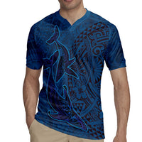 Hawaiian Whales Polynesian Art Motifs Rugby Jersey Blue Color - Polynesian Pride