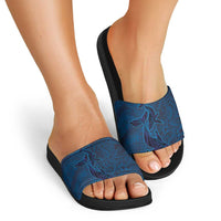 Hawaiian Whales Polynesian Art Motifs Slide Sandals Blue Color - Polynesian Pride