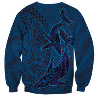 Hawaiian Whales Polynesian Art Motifs Sweatshirt Blue Color - Polynesian Pride