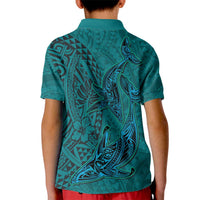 Hawaiian Whales Polynesian Art Motifs Kid Polo Shirt Turquoise Color - Polynesian Pride