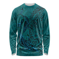 Hawaiian Whales Polynesian Art Motifs Long Sleeve Shirt Turquoise Color - Polynesian Pride