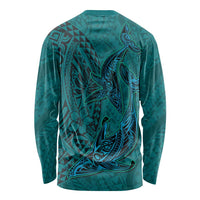 Hawaiian Whales Polynesian Art Motifs Long Sleeve Shirt Turquoise Color - Polynesian Pride