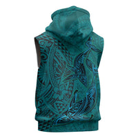 Hawaiian Whales Polynesian Art Motifs Sleeveless Zip Hoodie Turquoise Color LT03 - Polynesian Pride