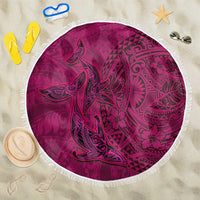 Hawaiian Whales Polynesian Art Motifs Beach Blanket Pink Color - Polynesian Pride
