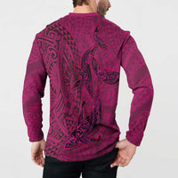 Hawaiian Whales Polynesian Art Motifs Button Sweatshirt Pink Color - Polynesian Pride