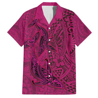 Hawaiian Whales Polynesian Art Motifs Family Matching Long Sleeve Bodycon Dress and Hawaiian Shirt Pink Color LT03 Dad's Shirt - Short Sleeve Pink - Polynesian Pride