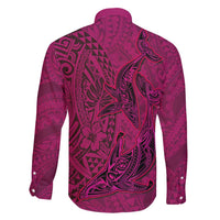 Hawaiian Whales Polynesian Art Motifs Family Matching Long Sleeve Bodycon Dress and Hawaiian Shirt Pink Color LT03 - Polynesian Pride
