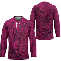 Hawaiian Whales Polynesian Art Motifs Hockey Jersey Pink Color - Polynesian Pride