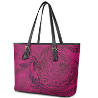 Hawaiian Whales Polynesian Art Motifs Leather Tote Bag Pink Color - Polynesian Pride