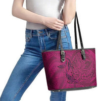 Hawaiian Whales Polynesian Art Motifs Leather Tote Bag Pink Color - Polynesian Pride