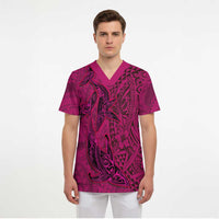 Hawaiian Whales Polynesian Art Motifs Scrub Top Pink Color - Polynesian Pride