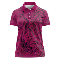 Hawaiian Whales Polynesian Art Motifs Women Polo Shirt Pink Color - Polynesian Pride