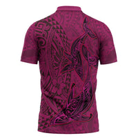 Hawaiian Whales Polynesian Art Motifs Zipper Polo Shirt Pink Color - Polynesian Pride