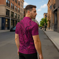 Hawaiian Whales Polynesian Art Motifs Zipper Polo Shirt Pink Color - Polynesian Pride