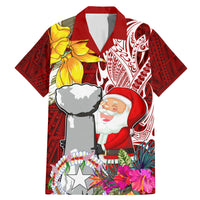 Custom Northern Mariana Islands Christmas Family Matching Mermaid Dress and Hawaiian Shirt Funny Santa Hug Latte Stone Ylang-ylang and Polynesia Pattern Red LT03 Dad's Shirt - Short Sleeve Red - Polynesian Pride
